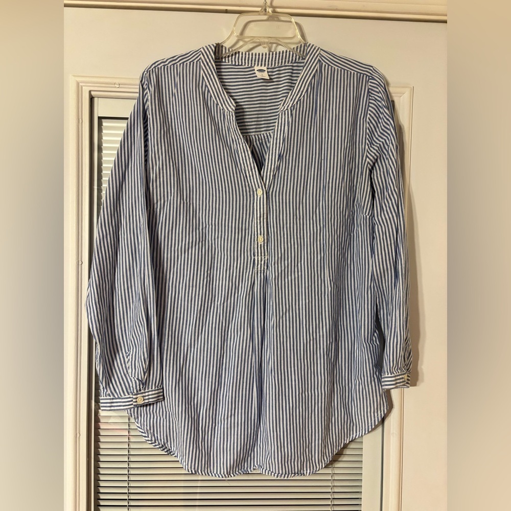 Old Navy Blue and White Striped Shirt